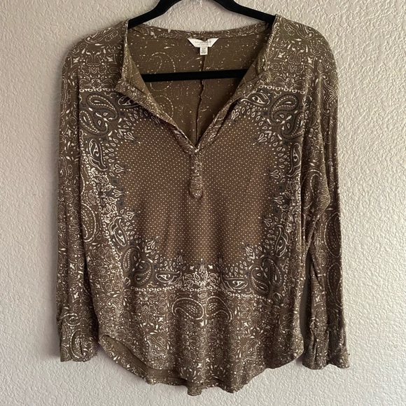 Lucky Brand Boho Paisley Henley Top – Brown – Size S - Picture 1 of 7